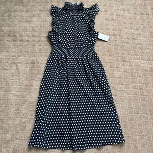 Alexia Admor Polka Dot Dress Women's 6 Navy Blue Sleeveless Preppy Derby NWT